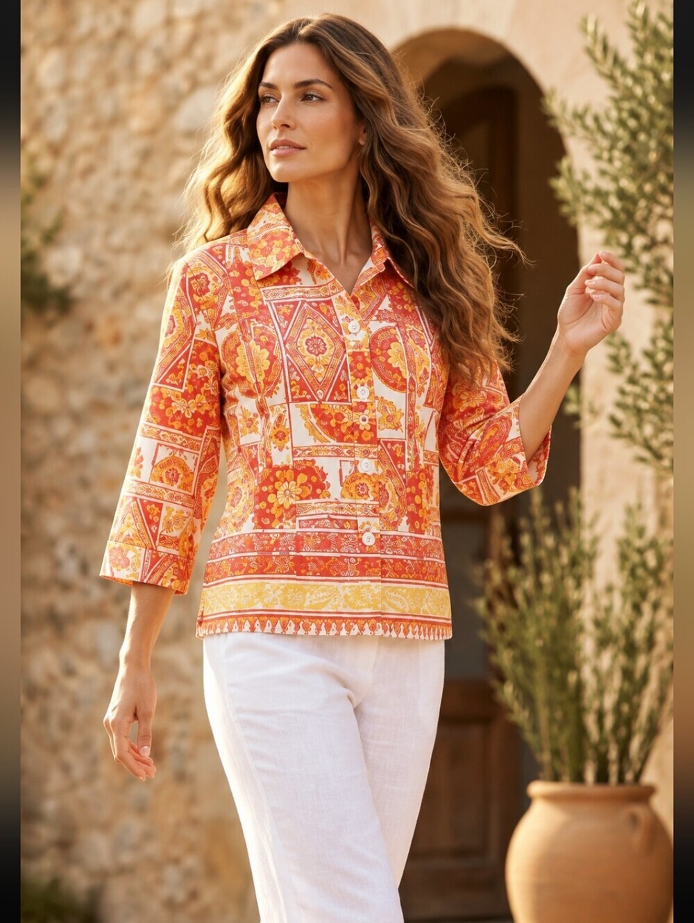 Coldwater Creek Women's Orange Floral Embroidered 3/4 Sleeve Blazer Size P8
